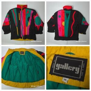 VINTAGE GALLERY VIBRANT COLORFUL ABSTRCT ADOWN FILLED PUFFER SNOW SKI JACKET M